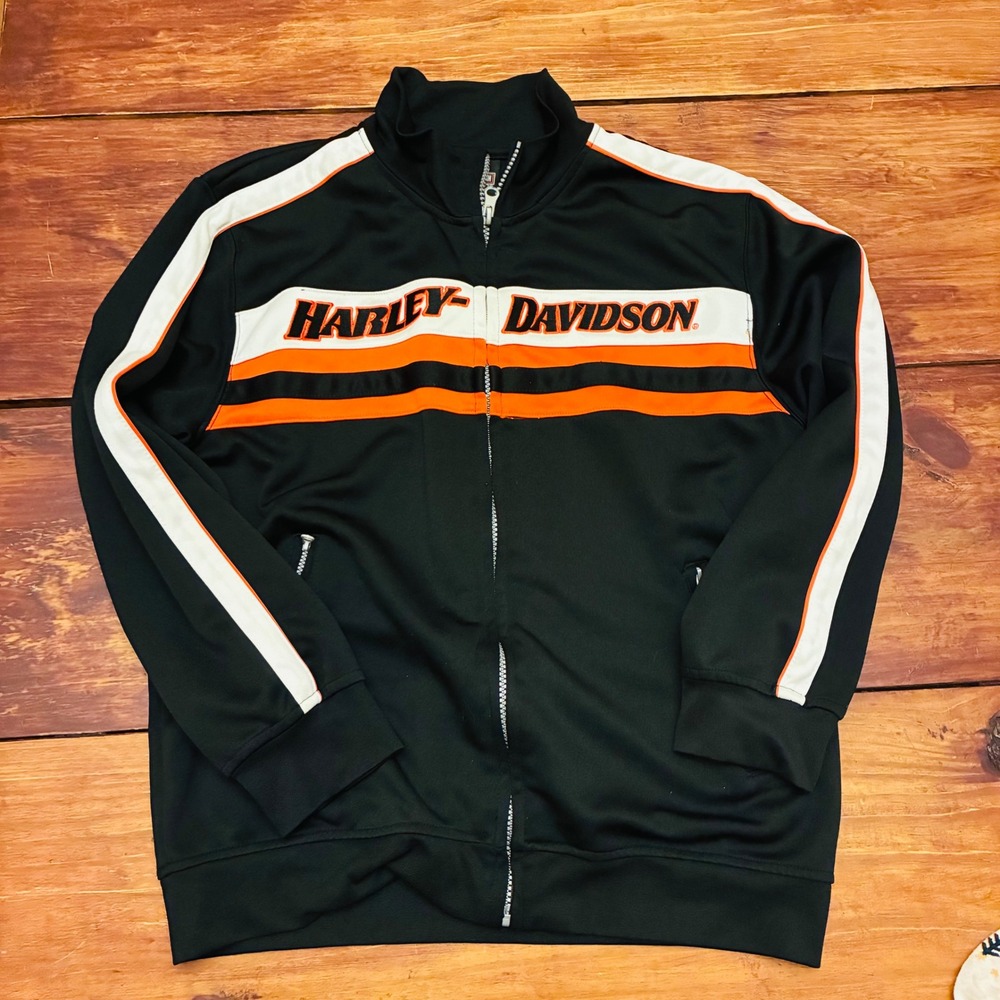 Youth Harley Davidson Track Jacket Black Orange White Full Zip Size M 12/14